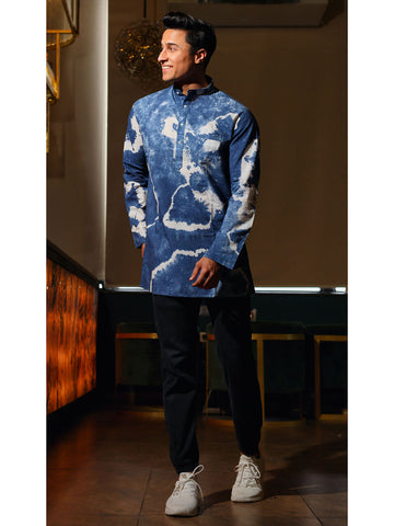 Blue Tye Dyed Cotton Short Kurta